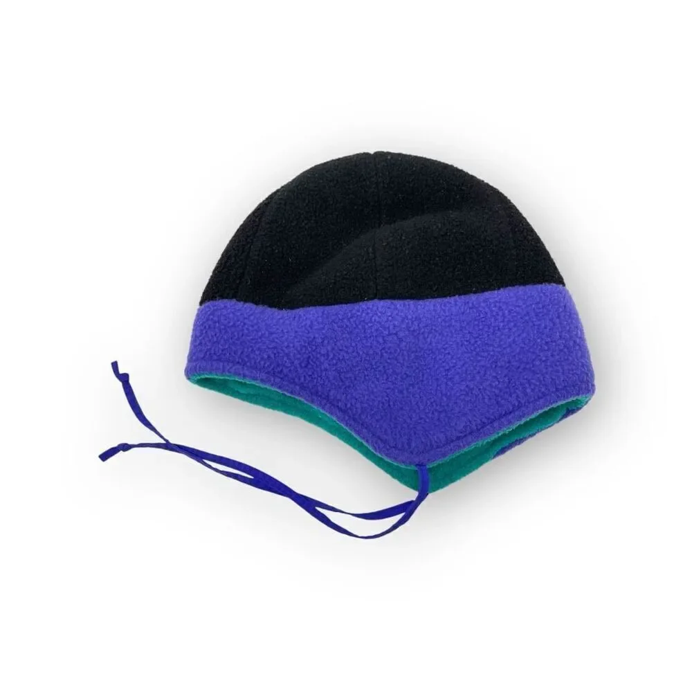 Vintage Columbia Reversible Teal Purple Fleece Beanie Hat Youth Size L/XL